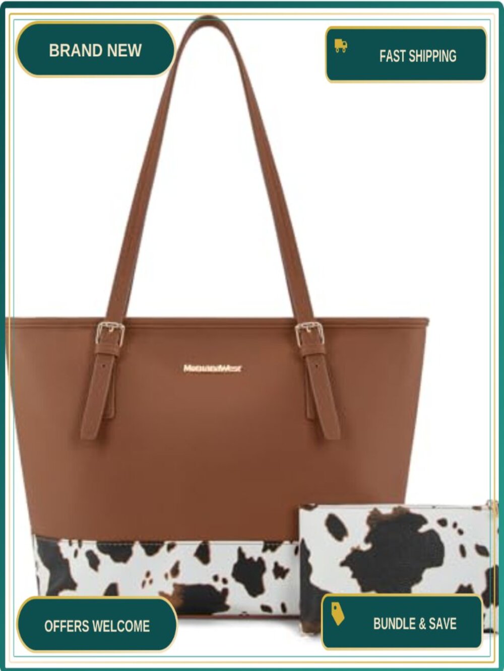 Vegan Leather Tote Bag Satchel with Matching Pouch for Work Travel
